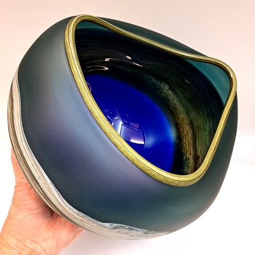 GBG-015 Bowl, Agate Freeform Sage, Cobalt $730 at Hunter Wolff Gallery