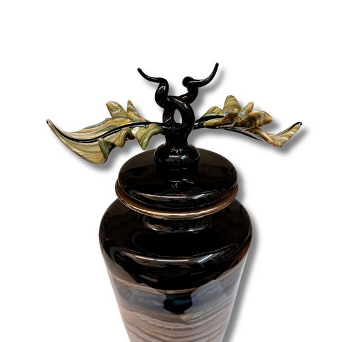 GBG-016 Urn, Black Opal Cobalt Footed Vessel $2445 at Hunter Wolff Gallery