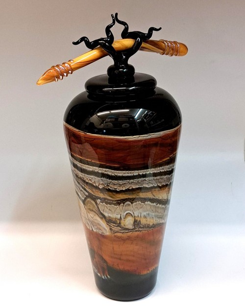 GBG-017 Jar, Black Opal Tangerine, Lidded $2200 at Hunter Wolff Gallery