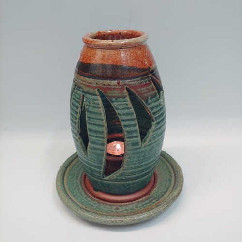 #220205 Candle Lantern Green/Rust/Red $22.50 at Hunter Wolff Gallery