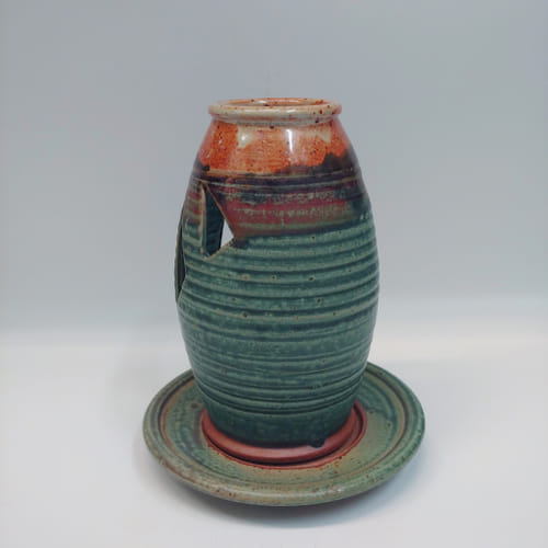 #220205 Candle Lantern Green/Rust/Red $22.50 at Hunter Wolff Gallery