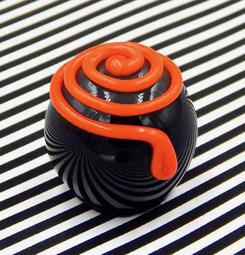 HG-039 Hulet Art Glass Black Licorice with Orange Spiral $44 at Hunter Wolff Gallery