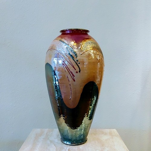 Click to view detail for #220517A Glitter Raku Vase Tall $125