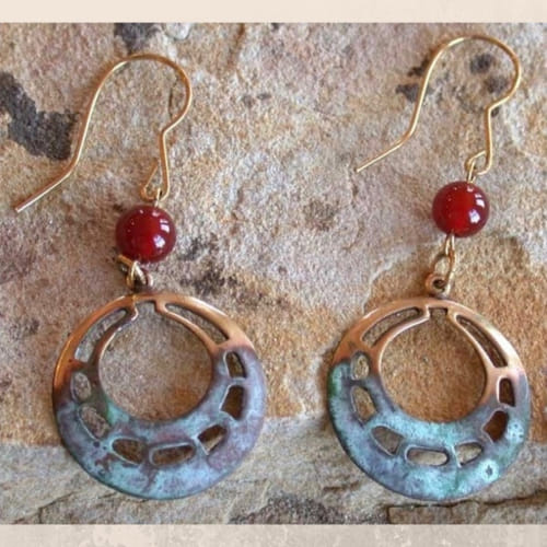 Click to view detail for EC-072 Earrings Perforated Circle Earrings w/Carnelian Bead $48