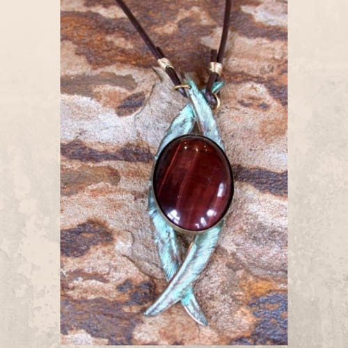 Click to view detail for EC-077 Pendant, Feather, Red Tiger Eye  $105