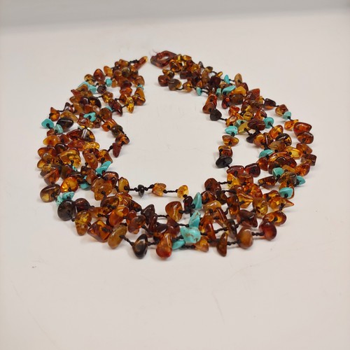 Click to view detail for HWG-099 Vintage Hand Knotted Multi-Color Amber & TQ $260