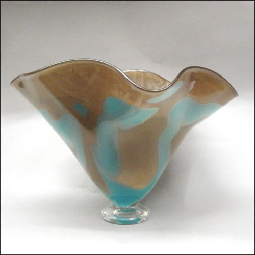 Click to view detail for DG-1131 Fluted Vase, Teal and Tan $450