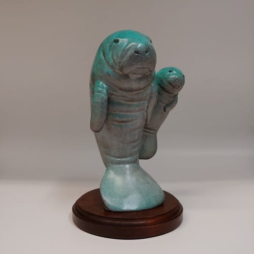 FL111 Manatee Mamma and Baby 8x5.5x5 $995 at Hunter Wolff Gallery