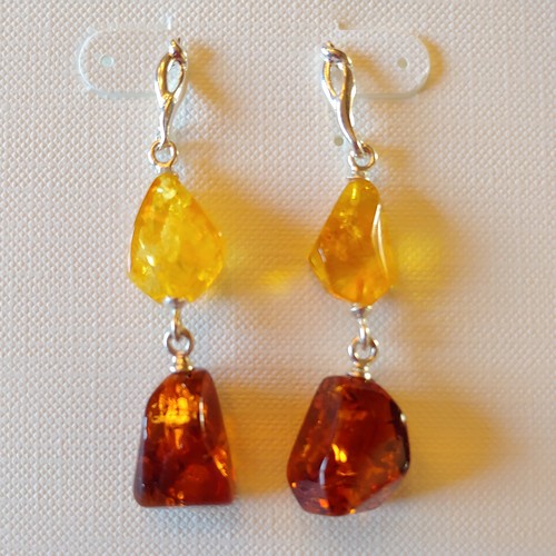 Click to view detail for HWG-123 Earrings Drop; double yellow/amber $60