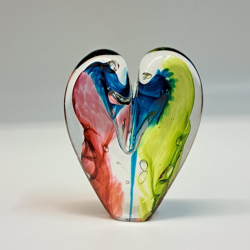 Click to view detail for DG-136 Blown Glass Heart Rose/Blue/Lime $112