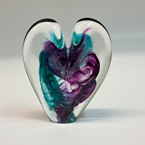 Click to view detail for DG-137 Blown Glass Heart Turquoise/Purple $112