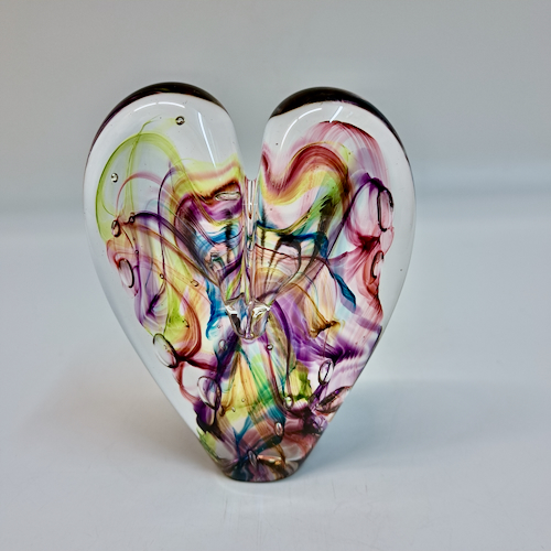 Click to view detail for DG-139 Blown Glass Heart Rainbow Sizzle $112