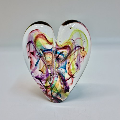 DG-139 Blown Glass Heart Rainbow Sizzle $112 at Hunter Wolff Gallery