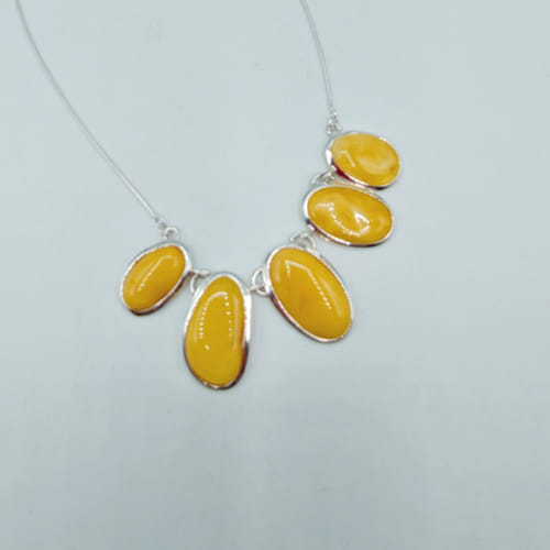 HWG-013 Necklace  Amber/Butterscotch 5 Ovals $200 at Hunter Wolff Gallery