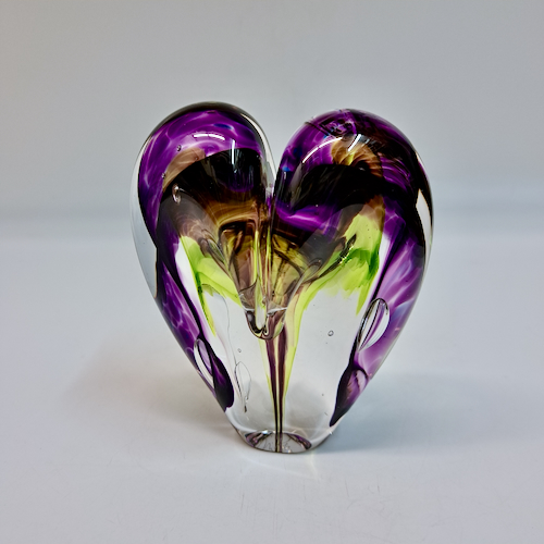 DG-140 Blown Glass Heart Purple/Lime Green $112 at Hunter Wolff Gallery