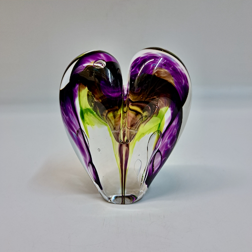 Click to view detail for DG-140 Blown Glass Heart Purple/Lime Green $112