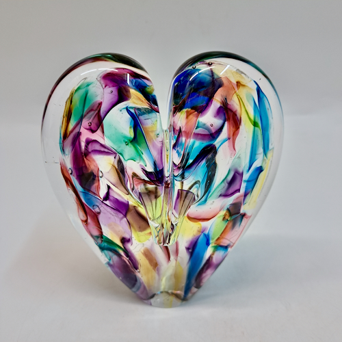 Click to view detail for DG-141 Blown Glass Heart Abstract Rainbow $112