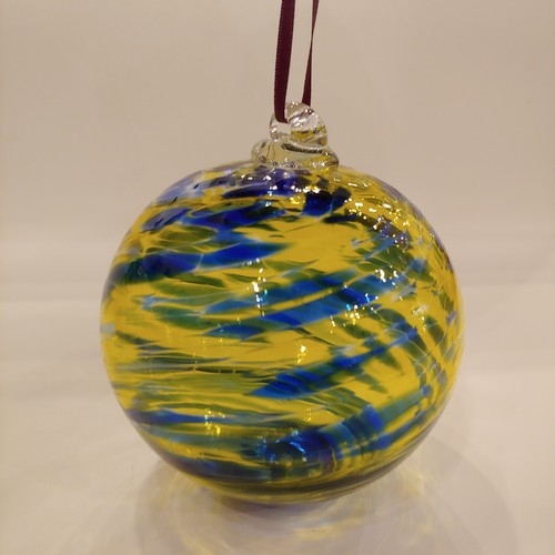 DB-141 Ornament Yellow & Blue 3x3 $35 at Hunter Wolff Gallery