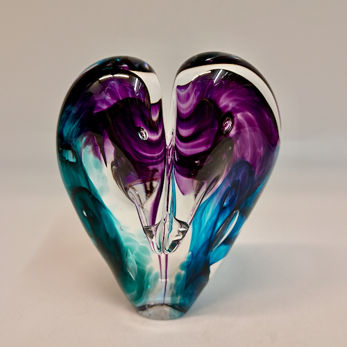 Click to view detail for DG-142 Blown Glass Heart Purple & Aqua $112