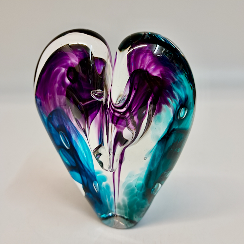 DG-142 Blown Glass Heart Purple & Aqua $112 at Hunter Wolff Gallery