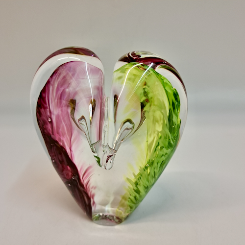 Click to view detail for DG-147 Blown Glass Heart Cherry/Lime Green $112