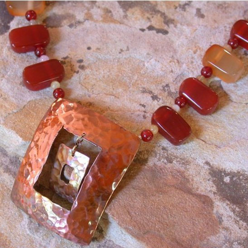 EC-150 Necklace  Copper Iridescent Open Squares $280 at Hunter Wolff Gallery