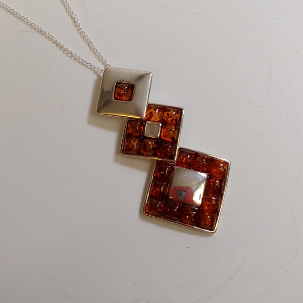 HWG-152 Pendant, 3 Square Drops, Amber, Silver $47 at Hunter Wolff Gallery