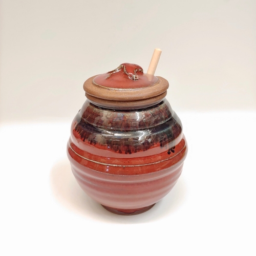 #221155 Honey Pot with Dip Stick  Red & Black $16 at Hunter Wolff Gallery