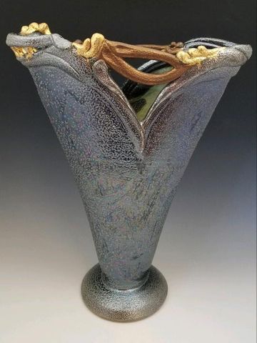 Click to view detail for #211037 Anniversary Salt-Fired Vase Silver/Gold 20x15x6  $279