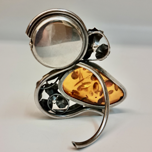 HWG-2399 Clock, Large Amber and Sterling Silver $260 at Hunter Wolff Gallery