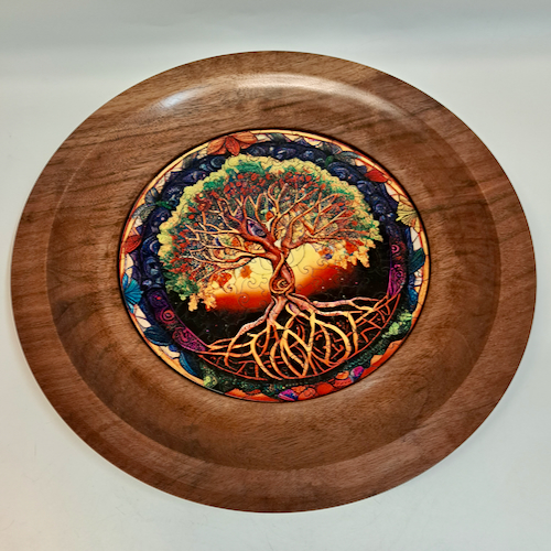 MH098 Platter, Walnut, Tree of Life Puzzle $225 at Hunter Wolff Gallery