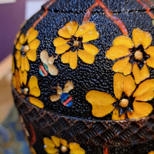 VL-014 Vase with Green Leaves, Yellow Flowers & Bees $900 at Hunter Wolff Gallery