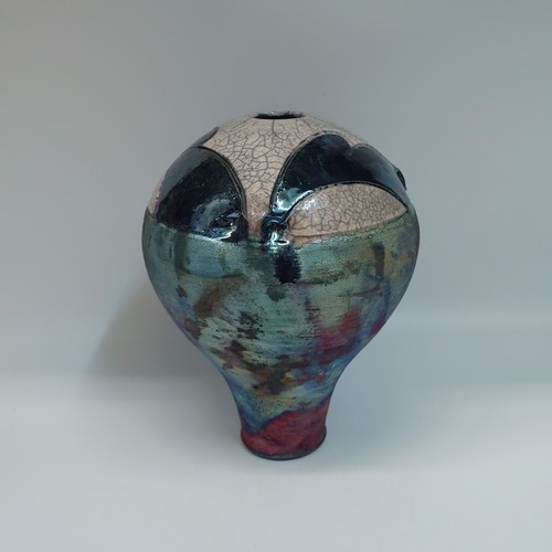 Click to view detail for #220226 Raku Vase Copper & White Crackle Glaze $29