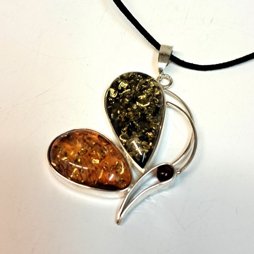 HWG-2418 Pendant Butterfly Green and Rum Amber $212 at Hunter Wolff Gallery