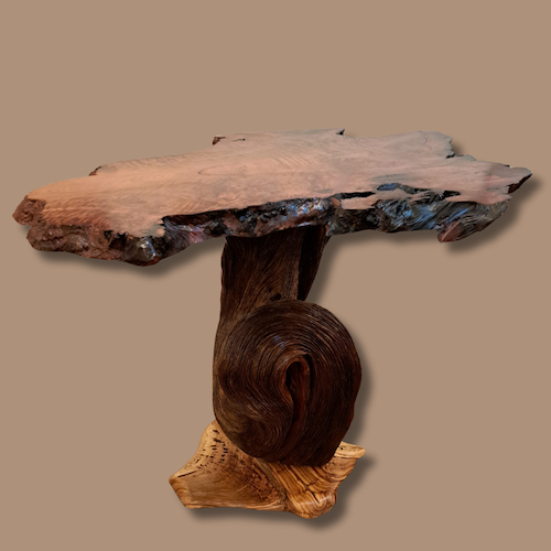 JW-249 Pedestal/Tall Table Redwood & Juniper 40x45x27 $5500 at Hunter Wolff Gallery
