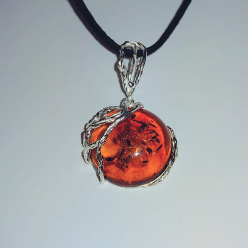 HWG-030 Pendant, Round, Silver Overlay, Amber $56 at Hunter Wolff Gallery