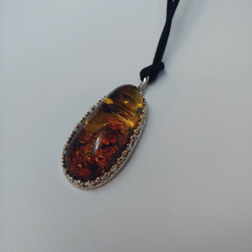 HWG-032 Pendant, Oval, Silver Filigree, Gold/Yellow Color $138 at Hunter Wolff Gallery