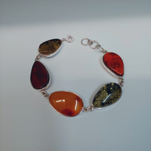 HWG-033 Bracelet, 5 Teardrops, Multi-Color Amber $176 at Hunter Wolff Gallery