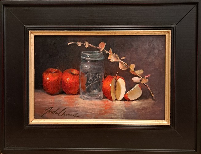 Click to view detail for Three Apples and Glass Jar 8x12 $495