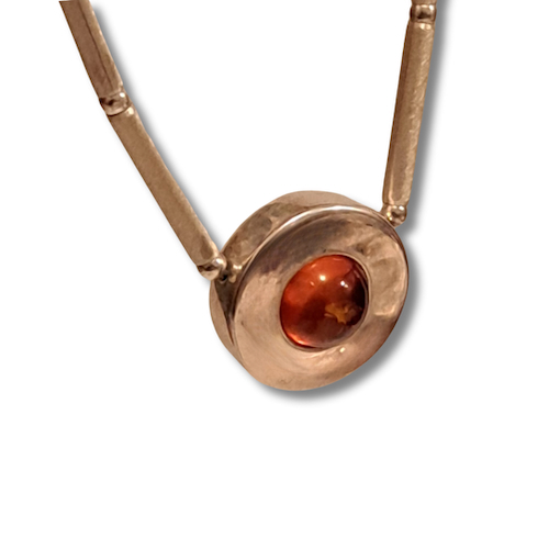 HW-4013 Necklace, Silver, Round Setting with Amber $180 at Hunter Wolff Gallery