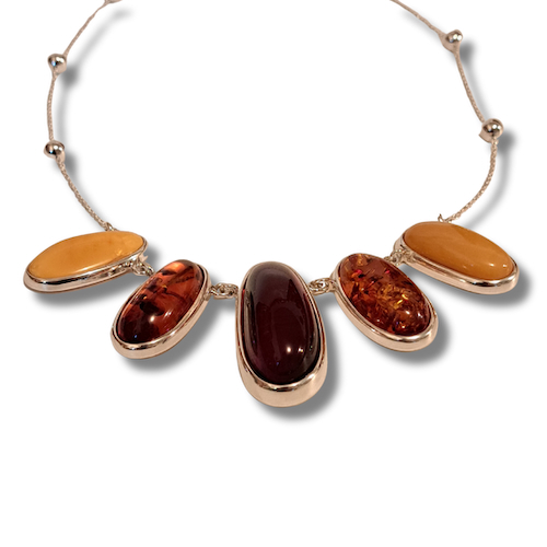 Click to view detail for HW-4014 Necklace, 5 Oval Multi Colors, Silver Bead Chain/Bead $326