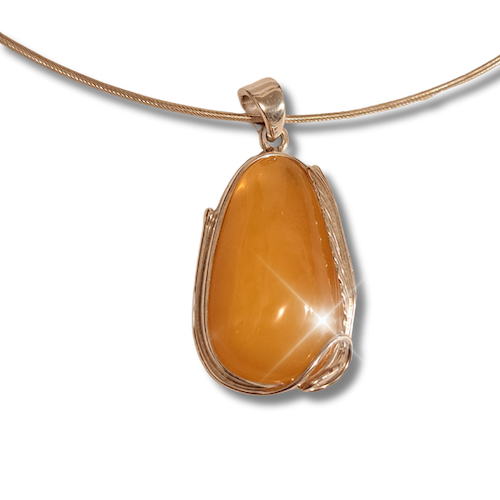 HW-4018 Pendant, Yellow Oval Amber, Long Leaf $98 at Hunter Wolff Gallery