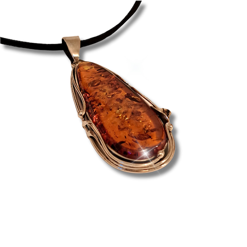 HW-4027 Pendant, Long Oval, Amber with Black $92 at Hunter Wolff Gallery