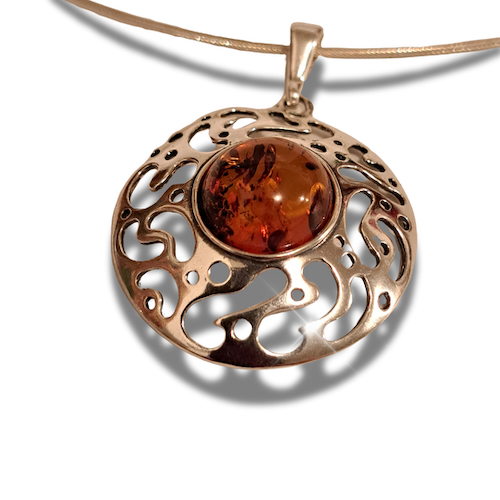 Click to view detail for HW-4030 Pendant, Round Amber, Round Silver Setting $61