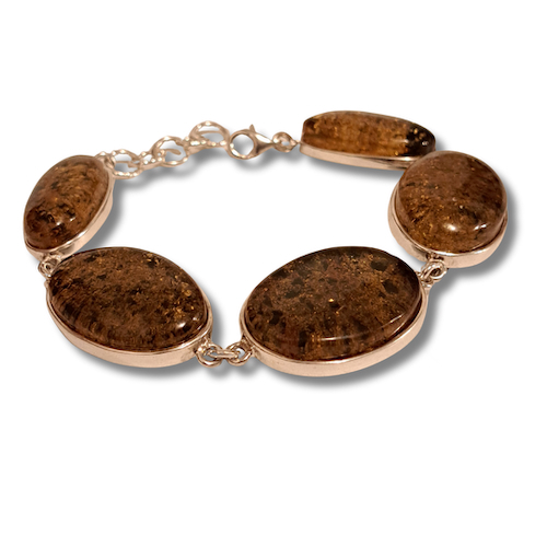 HW-4045 Bracelet, 5 Oval Amber Links, Green $220 at Hunter Wolff Gallery