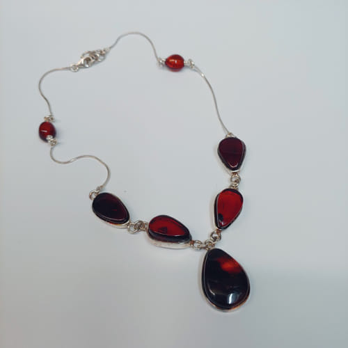 HWG-042 Necklace, Teardrop, Round, Dark Amber $240 at Hunter Wolff Gallery