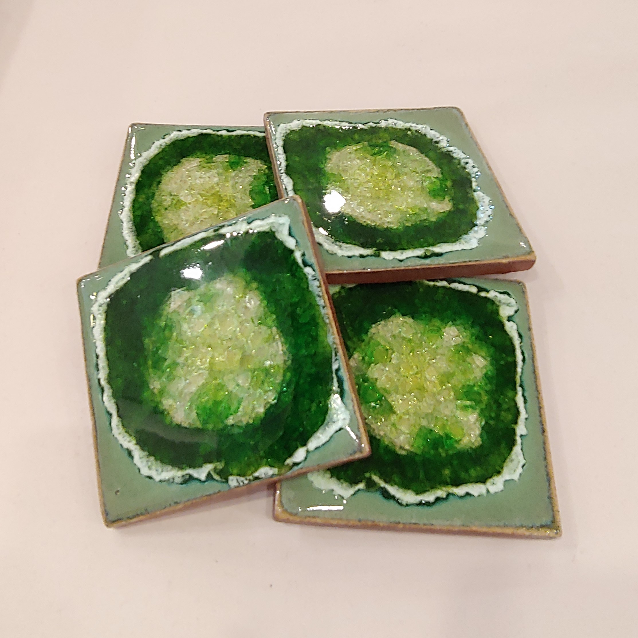 KB-589 Coasters Set of 4  Green and Copper $43 at Hunter Wolff Gallery