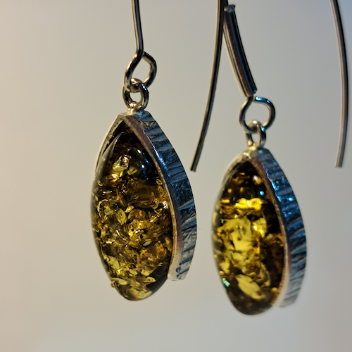 HW-512 Earrings, Green Pointed Oval, Dangle $113 at Hunter Wolff Gallery