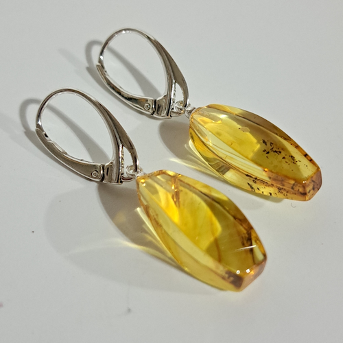 HW-513 Earrings, Lemon Amber, Oblong, Locking Latch $61 at Hunter Wolff Gallery