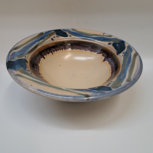 #250520 Bowl, Tan with Blue Rim $22 at Hunter Wolff Gallery